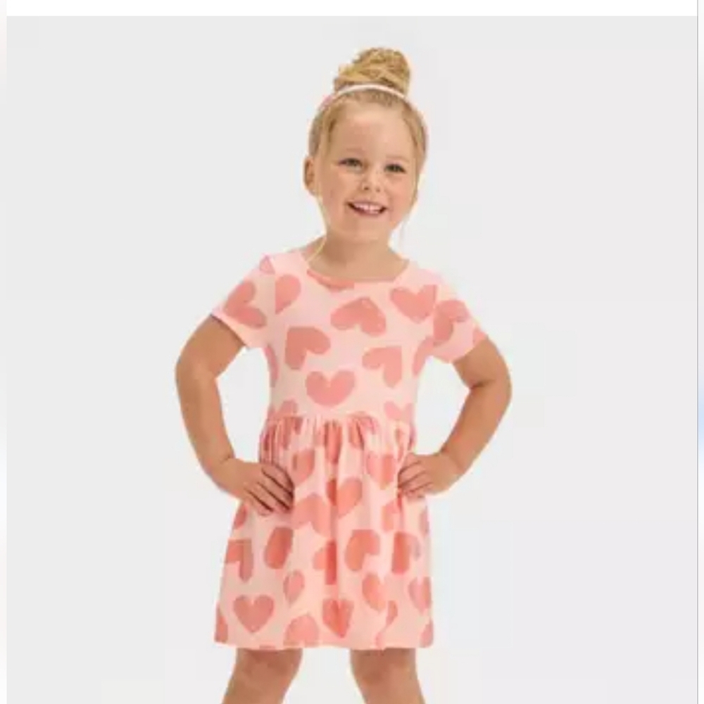 Cat & Jack Gils Pink Heats‎ Dress 5T NWT